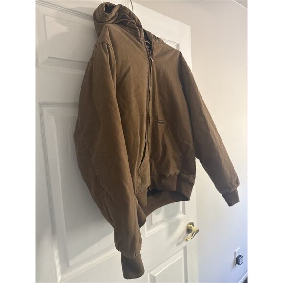 Wolverine Jacket Mens Large Brown Hooded Full Zip Quilted Lined Work Canvas - Picture 4 of 10